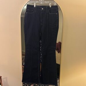 Old Navy Dark Blue Flare Jeans With Denim Pinstripe